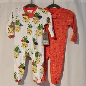 Honest Baby Clothing - 2x Organic Cotton Holiday PJs - Deep Sea Pineapple - 0-3M